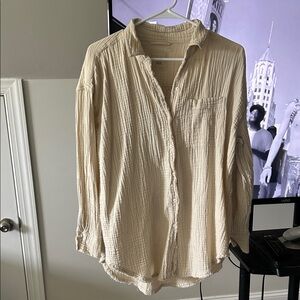 Aerie Beige Textured Button Down Shirt